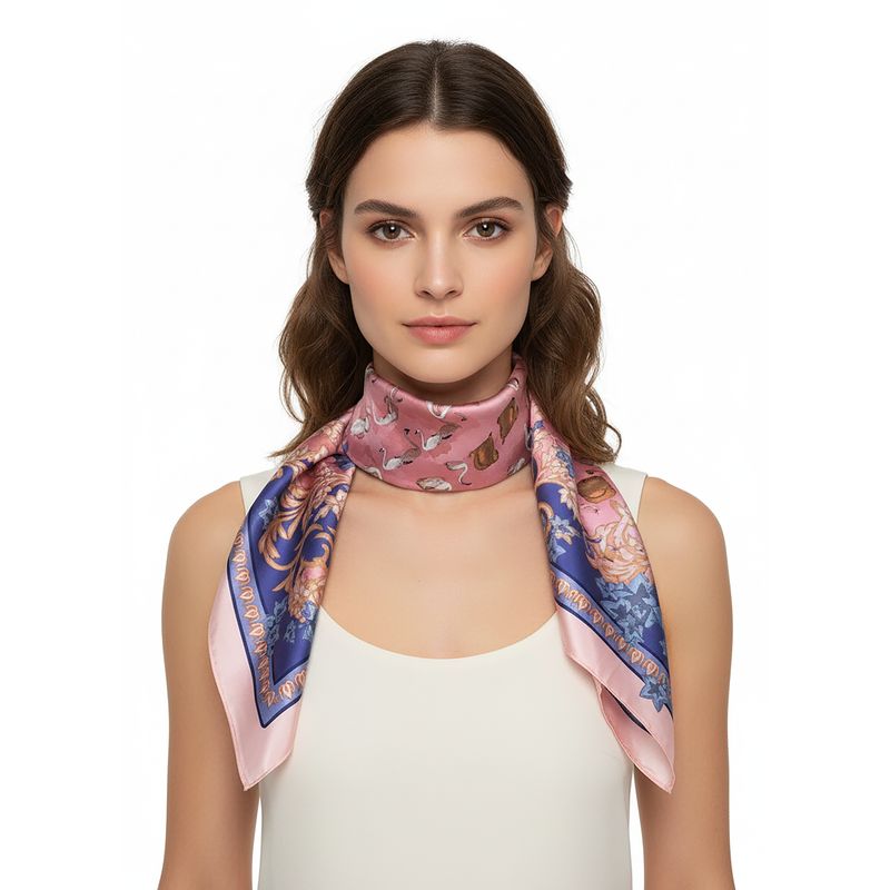 Versace Jeans Couture Pink/Violet Swan Print Silk Scarf